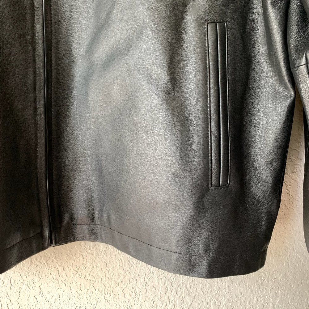 SADDLEBRED Black Leather Full-Zip Motorcycle Jacket - Picture 3 of 7